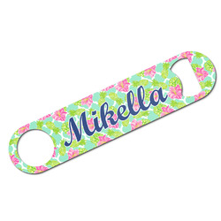 Preppy Hibiscus Bar Bottle Opener - White w/ Name and Initial