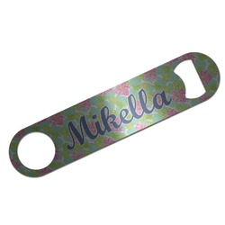 Preppy Hibiscus Bar Bottle Opener - Silver w/ Name and Initial