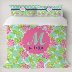 Preppy Hibiscus Duvet Cover Set - King (Personalized)