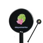 Preppy Hibiscus 5.5" Round Plastic Stir Sticks - Black - Single Sided (Personalized)