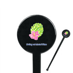 Preppy Hibiscus 7" Round Plastic Stir Sticks - Black - Single Sided (Personalized)