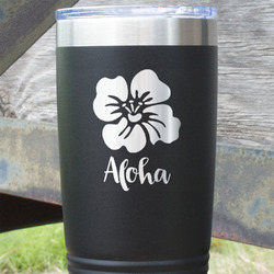 Preppy Hibiscus 20 oz Stainless Steel Tumbler - Black - Single Sided (Personalized)
