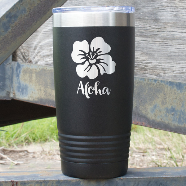 Custom Preppy Hibiscus 20 oz Stainless Steel Tumbler - Black - Double Sided (Personalized)