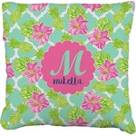 Preppy Hibiscus Faux-Linen Throw Pillow 16" (Personalized)