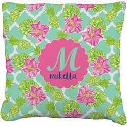 Preppy Hibiscus Faux-Linen Throw Pillow (Personalized)