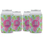 Preppy Hibiscus Can Cooler (12 oz) - Set of 4 w/ Name and Initial