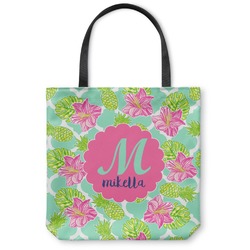 Preppy Hibiscus Canvas Tote Bag - Large - 18"x18" (Personalized)