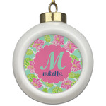 Preppy Hibiscus Ceramic Ball Ornament (Personalized)