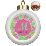 Preppy Hibiscus Ceramic Ball Ornaments - Poinsettia Garland (Personalized)