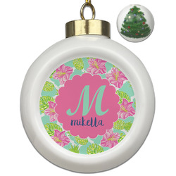 Preppy Hibiscus Ceramic Ball Ornament - Christmas Tree (Personalized)