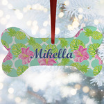 Preppy Hibiscus Ceramic Dog Ornament w/ Name and Initial