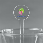 Preppy Hibiscus 7" Round Plastic Stir Sticks - Clear (Personalized)