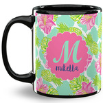 Preppy Hibiscus 11 Oz Coffee Mug - Black (Personalized)