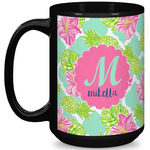 Preppy Hibiscus 15 Oz Coffee Mug - Black (Personalized)