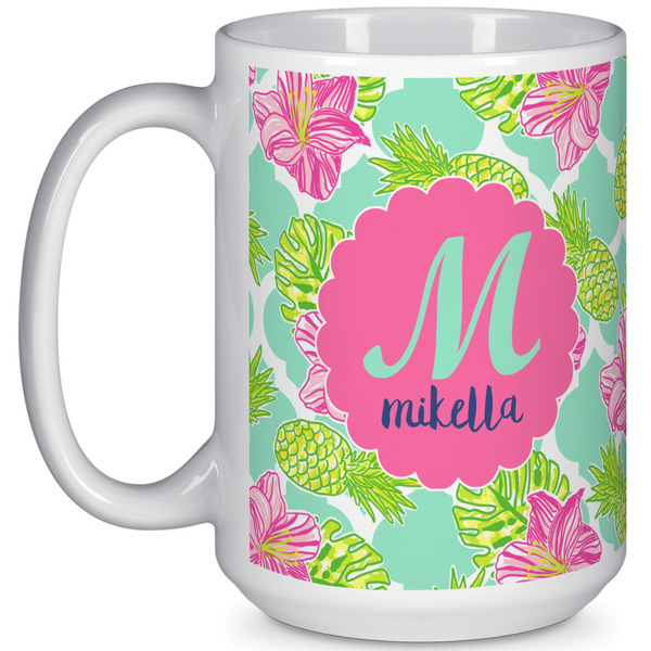 Custom Preppy Hibiscus 15 Oz Coffee Mug - White (Personalized)