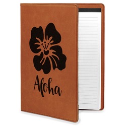 Preppy Hibiscus Leatherette Portfolio with Notepad - Large - Double Sided (Personalized)