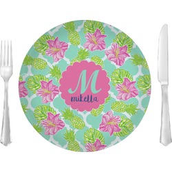 Preppy Hibiscus 10" Glass Lunch / Dinner Plates - Single or Set (Personalized)