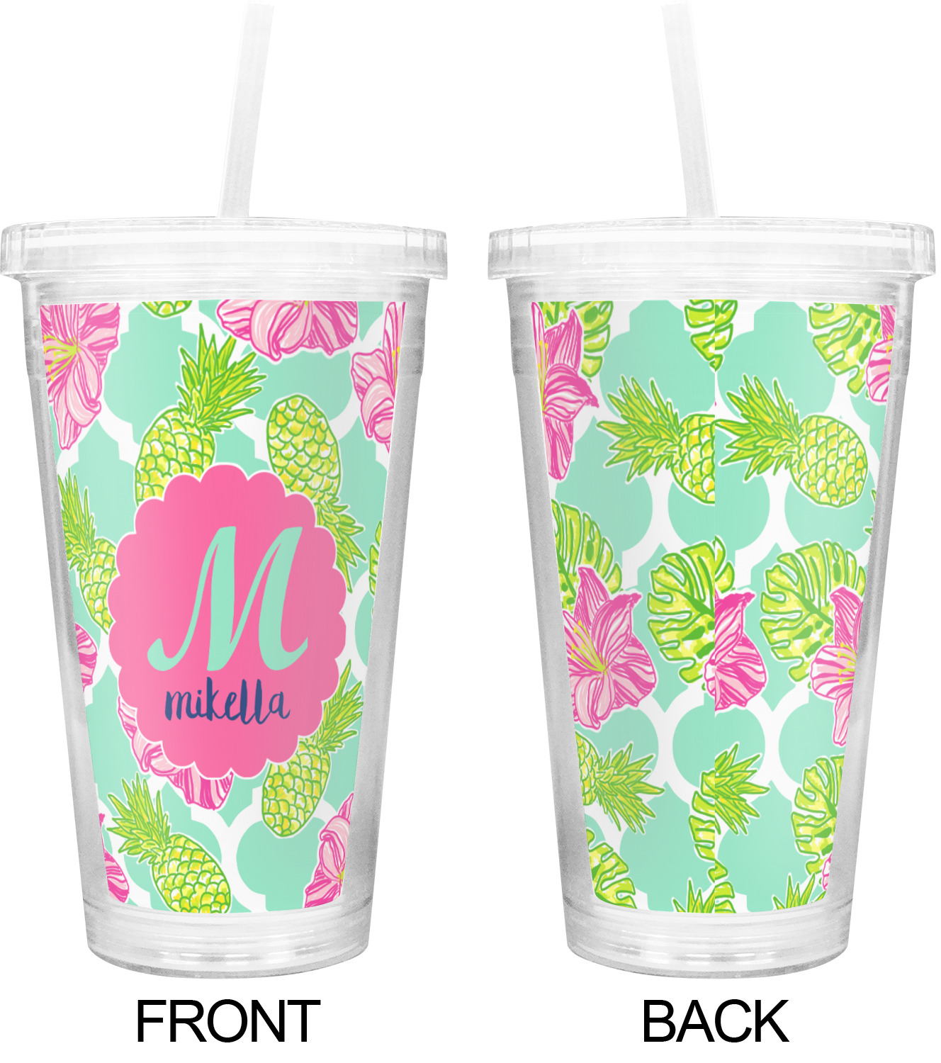 Preppy Hibiscus Double Wall Tumbler with Straw (Personalized ...