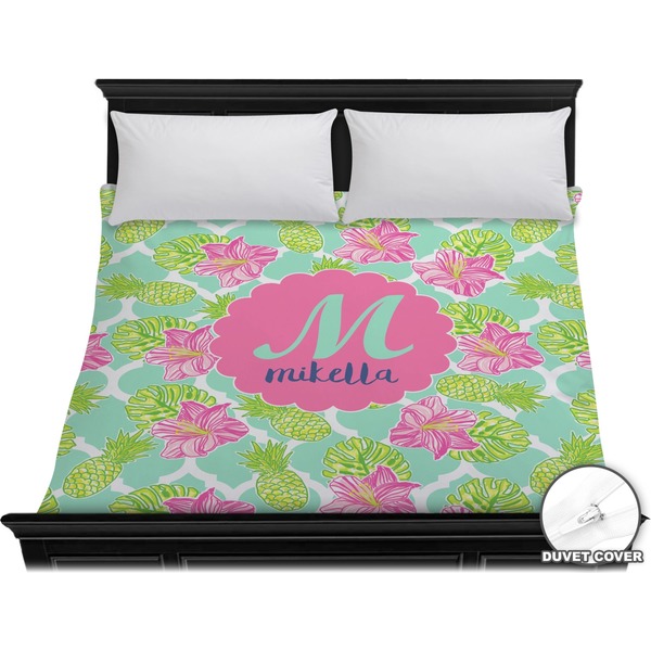 Custom Preppy Hibiscus Duvet Cover - King (Personalized)