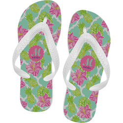 Preppy Hibiscus Flip Flops - Large (Personalized)