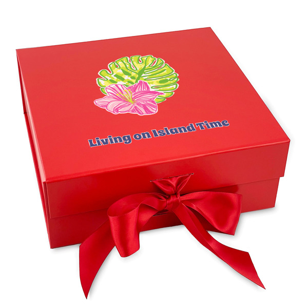 Custom Preppy Hibiscus Gift Box with Magnetic Lid - Red (Personalized)