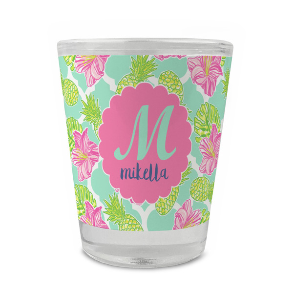 Custom Preppy Hibiscus Glass Shot Glass - 1.5 oz - Single (Personalized)