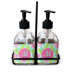 Preppy Hibiscus Glass Soap & Lotion Bottle Set (Personalized)