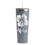 Preppy Hibiscus RTIC Everyday Tumbler with Straw - 28oz - Grey - Double-Sided (Personalized)