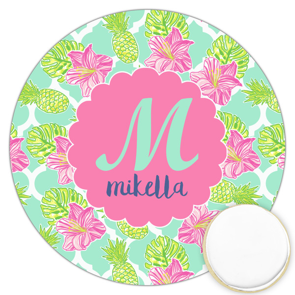 Custom Preppy Hibiscus Printed Cookie Topper - 3.25" (Personalized)