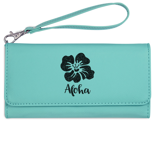 Custom Preppy Hibiscus Ladies Leatherette Wallet - Laser Engraved- Teal (Personalized)