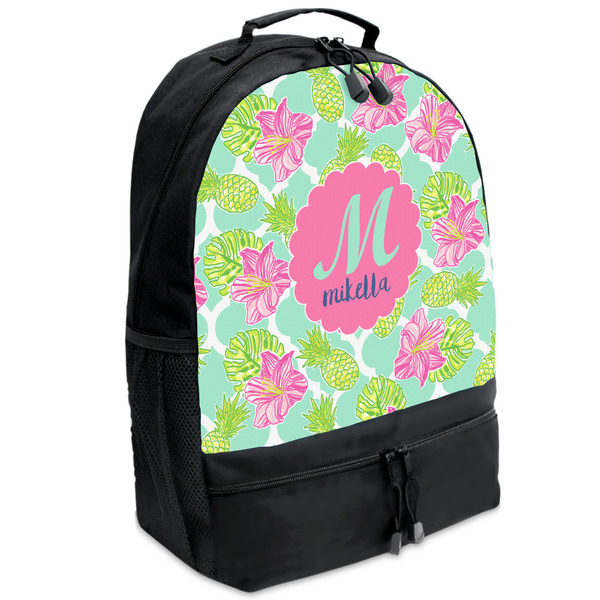 Custom Preppy Hibiscus Backpacks - Black (Personalized)