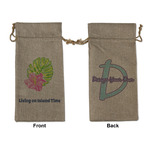 Preppy Hibiscus Large Burlap Gift Bag - Front & Back (Personalized)