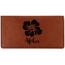 Preppy Hibiscus Leatherette Checkbook Holder - Double Sided (Personalized)