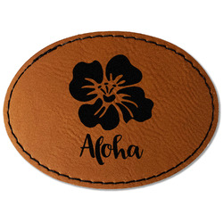 Preppy Hibiscus Faux Leather Iron On Patch - Oval (Personalized)