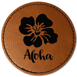 Preppy Hibiscus Faux Leather Iron On Patch - Round (Personalized)