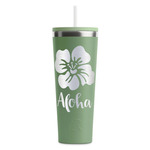 Preppy Hibiscus RTIC Everyday Tumbler with Straw - 28oz - Light Green - Double-Sided (Personalized)