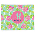 Preppy Hibiscus Single-Sided Linen Placemat - Single w/ Name and Initial