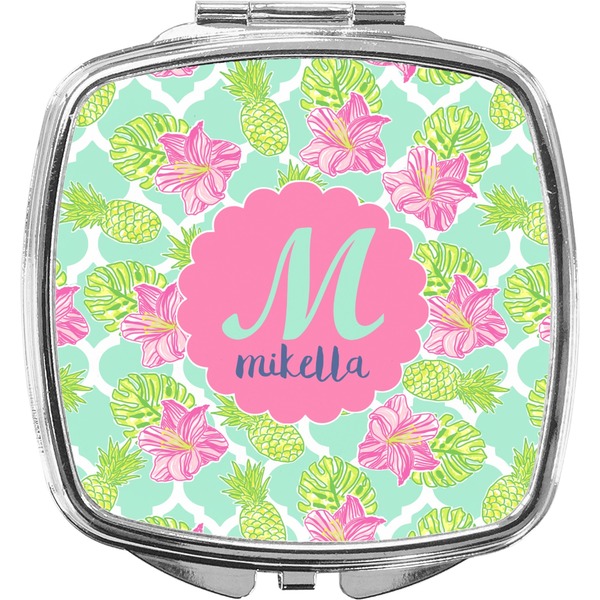 Custom Preppy Hibiscus Compact Makeup Mirror (Personalized)