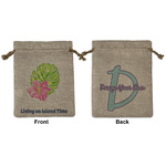 Preppy Hibiscus Medium Burlap Gift Bag - Front & Back (Personalized)