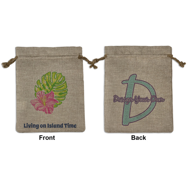 Custom Preppy Hibiscus Medium Burlap Gift Bag - Front & Back (Personalized)