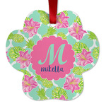 Preppy Hibiscus Metal Paw Ornament - Double Sided w/ Name and Initial