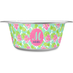 Preppy Hibiscus Stainless Steel Dog Bowl - Medium (Personalized)