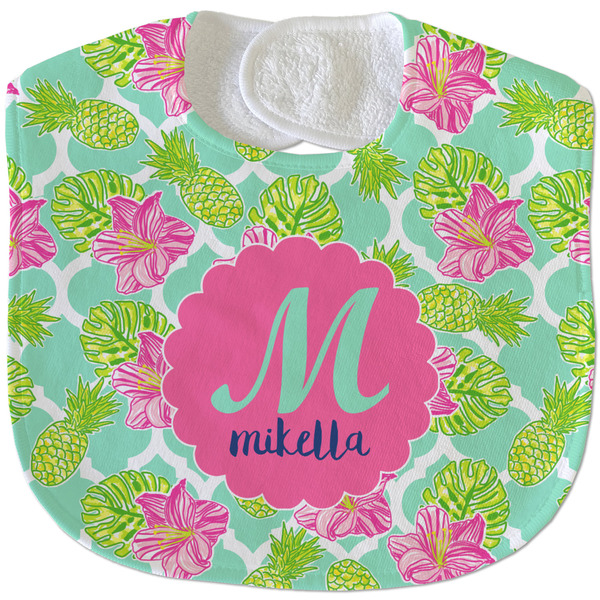 Custom Preppy Hibiscus Velour Baby Bib w/ Name and Initial