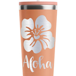 Preppy Hibiscus RTIC Everyday Tumbler with Straw - 28oz - Peach - Double-Sided (Personalized)