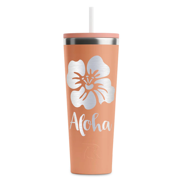 Custom Preppy Hibiscus RTIC Everyday Tumbler with Straw - 28oz - Peach - Double-Sided (Personalized)