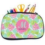 Preppy Hibiscus Neoprene Pencil Case - Medium w/ Name and Initial