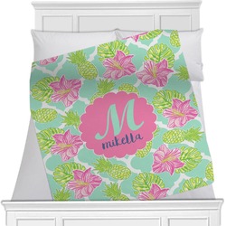 Preppy Hibiscus Minky Blanket - Twin / Full - 80"x60" - Single Sided (Personalized)