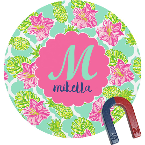 Custom Preppy Hibiscus Round Fridge Magnet (Personalized)