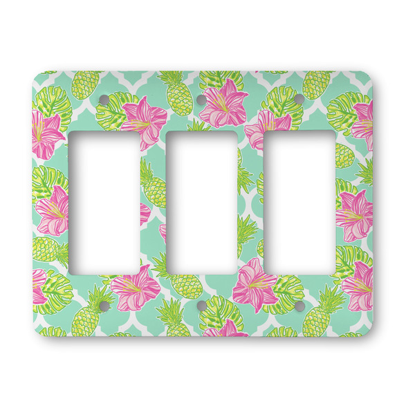 Custom Preppy Hibiscus Rocker Style Light Switch Cover - Three Switch