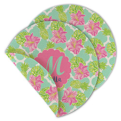 Preppy Hibiscus Round Linen Placemat - Double Sided - Set of 4 (Personalized)
